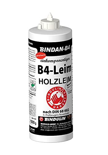 Holzleim wasserfest, BINDAN-B4 (1-Komponenten-B4-Leim) 1000 g Flasche inkl. Leimpsachtel und Pinsel von E-Com24 (BINDAN-B4 1000 g Flasche) von Bindulin