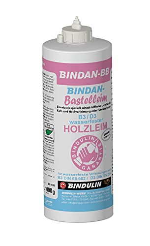 Holzleim wasserfest, BINDAN-BB Besonders schadstofffreier wasserfester Holzleim B3/D3 inkl. Leimpsachtel und Pinsel von E-Com24 (BINDAN-BB 1000 g Flasche) von Bindulin