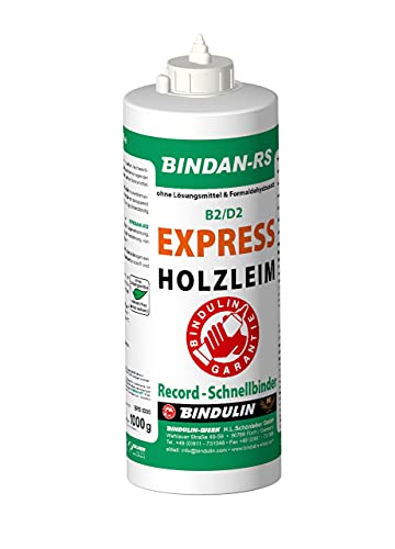 BINDAN-RS Holzleim Wasserfest Express 1.000 gr - Inkl. Leimspachtel und Pinsel von E-Com24 (1000 g Flasche) von Bindulin