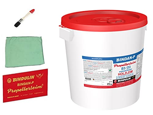 Holzleim wasserfest, Bindan Propeller Leim 2,5 Kg inkl. Leimpsachtel, Microfasertuch und Pinsel von E-Com24 (Propellerleim 2,5 kg Eimer) von Bindulin