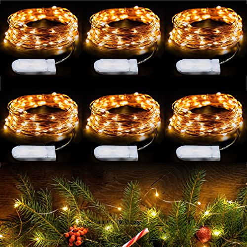 Emos Micro LED Lichterkette Kupferdraht 6m, 60 LEDs | LED Deko für Party, Hochzeit, Weihnachten etc. | Lichterkette Batterie CR2032 | Lichterdraht für innen, Farbe warmweiß, Set mit 6 Stück von E EMOS