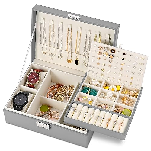 E-MANIS Schmuckschatulle, Schmuckkästchen für Damen und Mädchen, 2 Ebenen, Schmuck-Organizer, Box, PU-Leder, Reise-Schmuckkoffer mit Schloss, Schmuck-Aufbewahrungsbox, herausnehmbares Tablett für E-MANIS Schmuckschatulle, Schmuckkästchen für Damen und Mädchen, 2 Ebenen, Schmuck-Organizer, Box, PU-Leder, Reise-Schmuckkoffer mit Schloss, Schmuck-Aufbewahrungsbox, herausnehmbares Tablett für von E-MANIS
