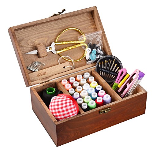 E-isata Nähkasten aus Holz mit Zubehör, Vintage-Organisationsbox für Mutter, Oma, Mädchen, Damen, Hobbyist, Haushalt, Geschenk von E-isata