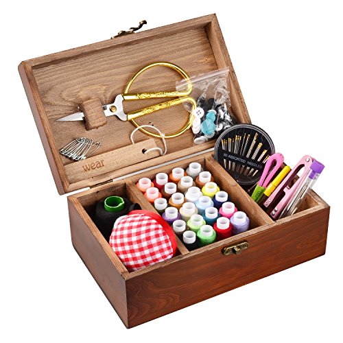 E-isata Nähkasten aus Holz mit Zubehör, Vintage-Organisationsbox für Mutter, Oma, Mädchen, Damen, Hobbyist, Haushalt, Geschenk E-isata Nähkasten aus Holz mit Zubehör, Vintage-Organisationsbox für Mutter, Oma, Mädchen, Damen, Hobbyist, Haushalt, Geschenk von E-isata