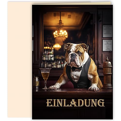 10 Einladungskarten Bar Hund mit Umschlägen Klappkarten Männer Erwachsene Party Geburtstag Umschläge von E&G Klasse