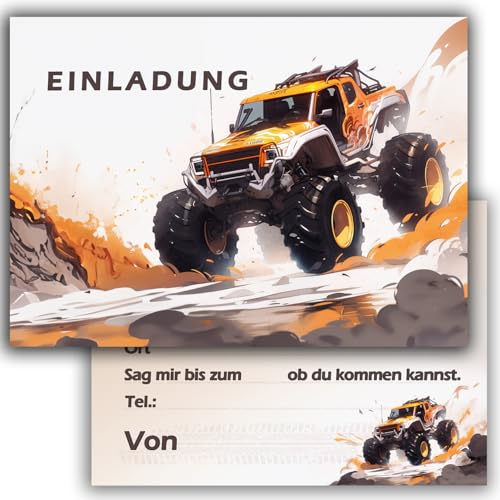 10 Kinder Einladungskarten Einladung Kindergeburtstag Geländewagen SUV Monster Truck Auto Jungen Kinder-Geburtstag Party Einschulung 5 6 7 8 9 10 11 12 13 14 von E&G Klasse