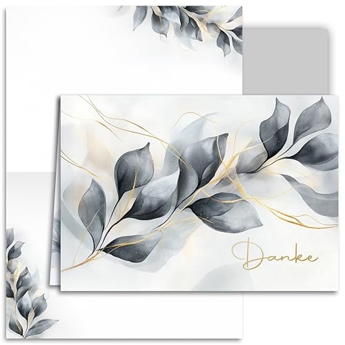 10x Dankeskarten Klappkarten Set Elegant Grau Gold A6 mit Umschlägen Danke Danksagungskarten Kondolenzkarten Hochzeit Geburtstag Trauer Feier von E&G Klasse