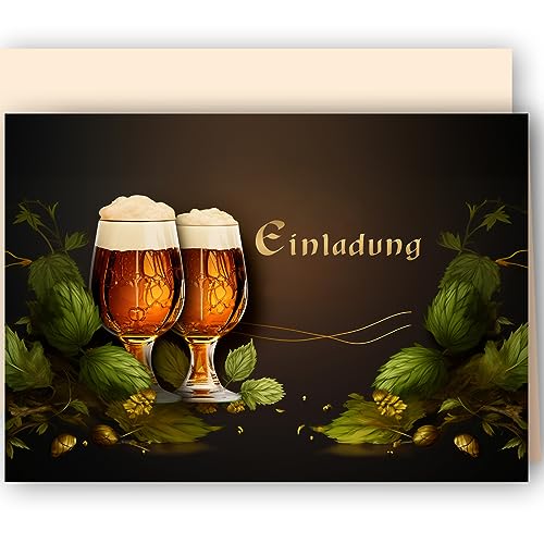 10x Einladungskarten Bier Hopfen mit Umschlägen Klappkarten Einladung Männer Erwachsene Party Geburtstag Umschläge elegant Hochzeit Jubiläum 20 30 40 50 60 70 80 90 Oktoberfest von E&G Klasse