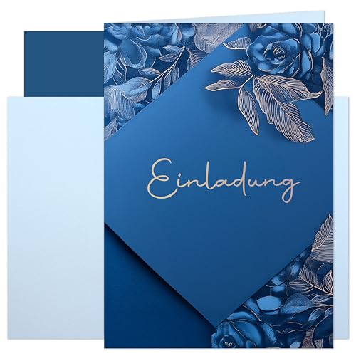 10x Einladungskarten Klappkarten Set Elegant Dunkelblau Blumen A6 mit Umschlägen Einladungskarte Geburtstag Hochzeit Feier von E&G Klasse