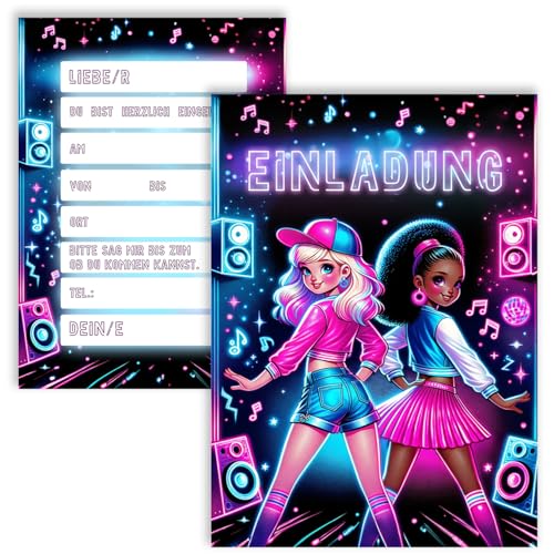 10x Kinder Einladungskarten Einladung Kindergeburtstag Hip Hop Mädchen 10x15 cm Neon Lila Blau Rosa Tanz Musik Party Geburtstag Einschulung von E&G Klasse
