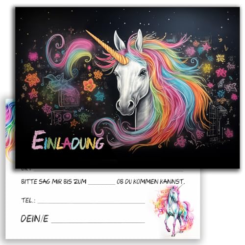 10x Kinder Einladungskarten Einladung Kindergeburtstag Mädchen Einhorn Einschulung Geburtstag Rosa Blumen Regenbogen Party Kinder Kommunion von E&G Klasse