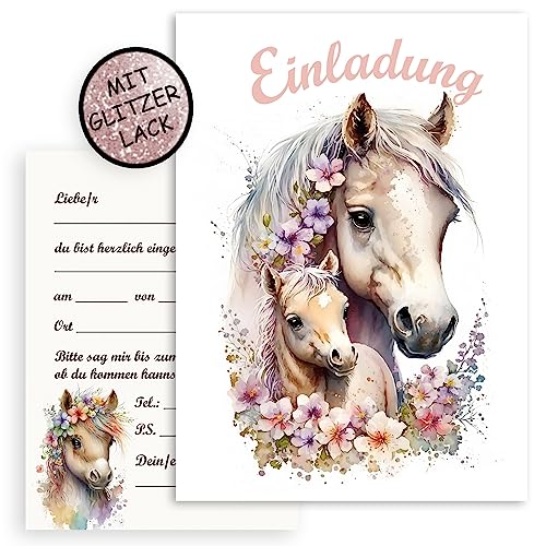 10x Pferde Kinder Einladungskarten Einladung Kindergeburtstag Mädchen Regenbogen Pastell Pferd Fohlen Geburtstag Sterne Rosa 10x15 cm Party Kinder 1 2 3 4 5 6 7 8 9 10 von E&G Klasse