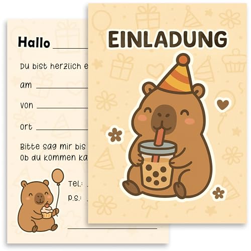 E&G Klasse 10x Einladungskarten Capybara Boba Tiermotiv Kindergeburtstag A6 Beige niedlich Geburtstagseinladung Kinder Einladungskarte Mädchen Jungen süß Tierparty Capybara Design Karten E&G Klasse 10x Einladungskarten Capybara Boba Tiermotiv Kindergeburtstag A6 Beige niedlich Geburtstagseinladung Kinder Einladungskarte Mädchen Jungen süß Tierparty Capybara Design Karten von E&G Klasse