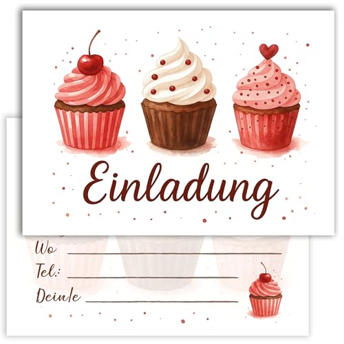 E&G Klasse 10x Einladungskarten Cupcake Muffin Party Postkarten A6 zum Ausfüllen Karten für Kindergeburtstag Mädchen Motto-Party von E&G Klasse