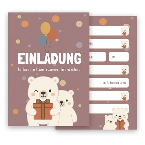 E&G Klasse 10x Einladungskarten Kindergeburtstag Süße Bären Motiv Party Geburtstagseinladungen A6 Mädchen Jungen Geburtstag Party Karten zum Ausfüllen mit Eisbär von E&G Klasse