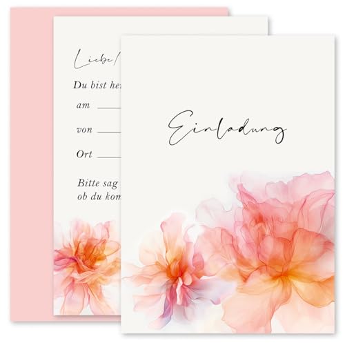 E&G Klasse 10x Einladungskarten mit Umschlägen Blumen Aquarell Pfingstrose Floral Rosa Geburtstag Hochzeit Party 10x15 cm Erwachsene Sommerparty von E&G Klasse