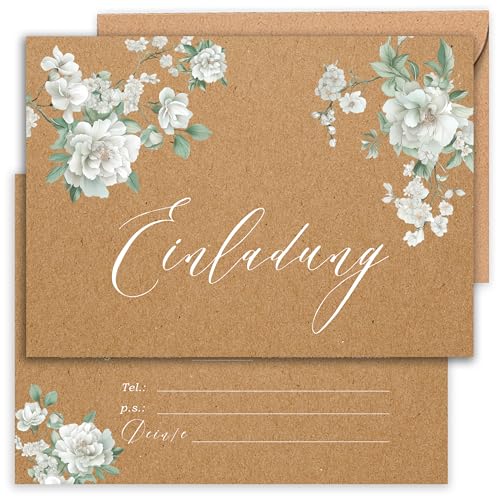 E&G Klasse 10x Einladungskarten weiße Rosen Kraftpapieroptik mit 10 Umschlägen Erwachsene Frauen A6 Braun Weiß Einladungskarte Feier Fest Einladung Party Hochzeit Jubiläum E&G Klasse 10x Einladungskarten weiße Rosen Kraftpapieroptik mit 10 Umschlägen Erwachsene Frauen A6 Braun Weiß Einladungskarte Feier Fest Einladung Party Hochzeit Jubiläum von E&G Klasse