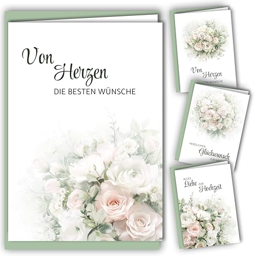 E&G Klasse 4x Glückwunschkarten Hochzeit Brautstrauß mit Umschlägen Erwachsene A6 Grün Weiß mit Rosen Hochzeitskarte Glückwunschkarten zur Hochzeit Klappkarte Gratulation Feier Liebe Paar E&G Klasse 4x Glückwunschkarten Hochzeit Brautstrauß mit Umschlägen Erwachsene A6 Grün Weiß mit Rosen Hochzeitskarte Glückwunschkarten zur Hochzeit Klappkarte Gratulation Feier Liebe Paar von E&G Klasse