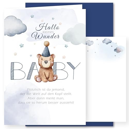 E&G Klasse Geburtskarte zur Geburt Klappkarte A6 mit Umschlag Babykarte Mädchen Junge Spruch Baby Bär blau Geschenk Neugeborenes Willkommenskarte hochwertig Made in Germany E&G Klasse Geburtskarte zur Geburt Klappkarte A6 mit Umschlag Babykarte Mädchen Junge Spruch Baby Bär blau Geschenk Neugeborenes Willkommenskarte hochwertig Made in Germany von E&G Klasse