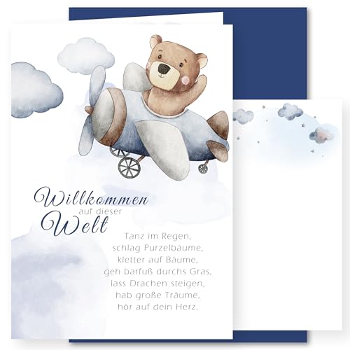 E&G Klasse Geburtskarte zur Geburt Klappkarte A6 mit Umschlag Babykarte Mädchen Junge Spruch Bär blau Geschenk Neugeborenes Baby Willkommenskarte hochwertig Made in Germany E&G Klasse Geburtskarte zur Geburt Klappkarte A6 mit Umschlag Babykarte Mädchen Junge Spruch Bär blau Geschenk Neugeborenes Baby Willkommenskarte hochwertig Made in Germany von E&G Klasse