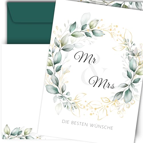 Hochzeitskarte Glückwunschkarte Karte zur Hochzeit in Grün Blätter Aquarell mit grünem Umschlag Klappkarte elegante und moderne Hochzeitskarte Eukalyptus Mr & Mrs Hochzeitskarte Glückwunschkarte Karte zur Hochzeit in Grün Blätter Aquarell mit grünem Umschlag Klappkarte elegante und moderne Hochzeitskarte Eukalyptus Mr & Mrs von E&G Klasse