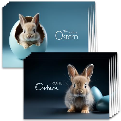 Osterkarten mit Umschlag Hoppel Shooting 10er-Set aufklappbare Frohe Ostern Grußkarten im A6 Format Klappkarten mit Hasen Frohe Ostern Kartenset Umschlag hochwertig geschäftlich von E&G Klasse