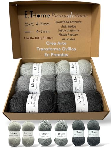 E.T HOME 6 Knäueln x 100 g Premium-Wolle, keine Knoten Wolle zum Häkeln, zwei Nadeln, Diy, dickes Garn zum Häkeln, Erstellen von Kunst, indem du Bälle in Kleidungsstücke verwandelst von E.THOME