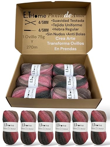 E.THOME Set mit 6 Knäueln x 75 g Premium-Glanz Rsa mit normalem Garn ohne Knoten oder Knäuel Wolle zum Häkeln, zwei Nadeln, Diy, dickes Garn zum Häkeln, Erstellen von Kunst. Verwandeln Sie Knäuel in von E.THOME