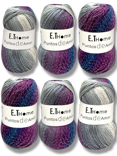 E.THOME Set mit 6 Knäueln x 75 g Premium-Wolle, glänzend, lila, mit normalem Garn ohne Knoten oder Kugeln, Wolle zum Häkeln, zwei Nadeln, Diy, dickes Garn zum Häkeln, Erstellen von Kunst. Verwandeln E.THOME Set mit 6 Knäueln x 75 g Premium-Wolle, glänzend, lila, mit normalem Garn ohne Knoten oder Kugeln, Wolle zum Häkeln, zwei Nadeln, Diy, dickes Garn zum Häkeln, Erstellen von Kunst. Verwandeln von E.THOME