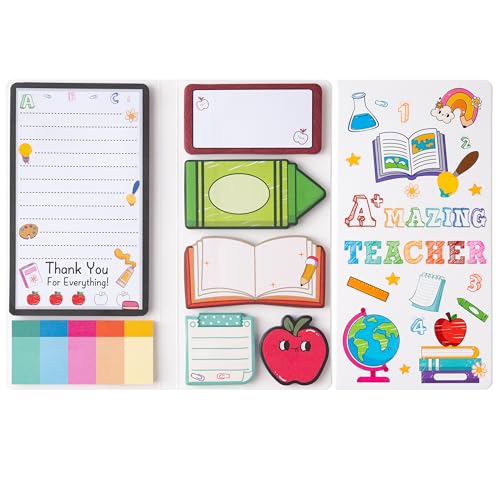 E1mity Lehrer Anerkennungsgeschenk Haftnotizen-Set - 550 Blätter Amazing Teacher Aufkleber Büroklammern, Neuartige Cartoon Book Pen Apfel Form Notizblöcke Schreiben für Kinder Home Office School (A+) von E1mity