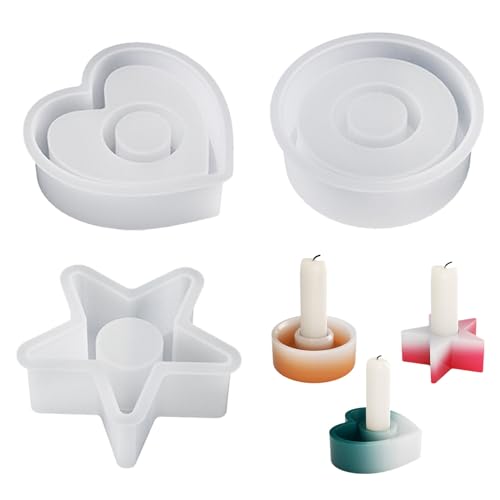 EACHPT Silikonform Kerzenhalter,3 Stück Kerzen Gießform Kerzenhalter Runde/Herz/Stern,Silikonformen Gießformen Weihnachten,DIY Silikonformen Epoxid Harz Kerzenhalter für Kerzenhalter,Heimdekoration EACHPT Silikonform Kerzenhalter,3 Stück Kerzen Gießform Kerzenhalter Runde/Herz/Stern,Silikonformen Gießformen Weihnachten,DIY Silikonformen Epoxid Harz Kerzenhalter für Kerzenhalter,Heimdekoration von EACHPT