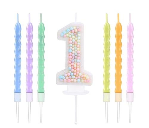 EAKE 1 Geburtstagskerze Macaron Glitzer 3D Nummer 1 Kerzen mit 6 Stück Regenbogenperlen Kerzen für Geburtstagskuchen Mädchen Frauen süßes Thema 1. Geburtstag Kuchen Topper Party Dekoration EAKE 1 Geburtstagskerze Macaron Glitzer 3D Nummer 1 Kerzen mit 6 Stück Regenbogenperlen Kerzen für Geburtstagskuchen Mädchen Frauen süßes Thema 1. Geburtstag Kuchen Topper Party Dekoration von EAKE