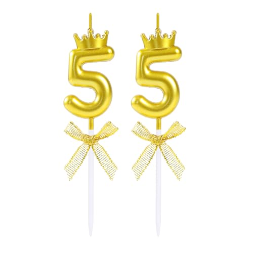 EAKE 55 Geburtstagskerzen 3D Goldene Zahl 55 Kuchen Topper mit Krone für Männer Frauen Happy 55th Birthday Wedding Anniversary Party Feier Dekoration von EAKE