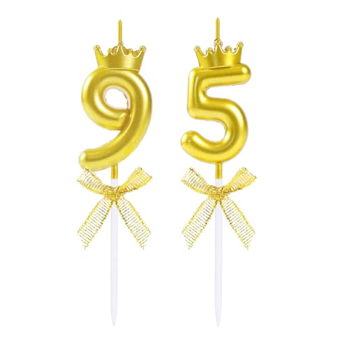 EAKE 95 & 59 Geburtstag Kerzen mit Krone, 3D Goldene Zahl 95 Kerze Kuchen Topper mit Krone für Happy 95th 59th Birthday Wedding Anniversary Party Feier Dekoration von EAKE