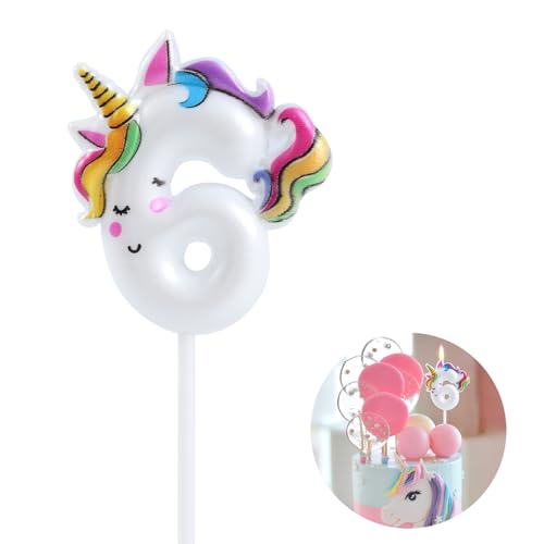 EAKE Einhorn-Geburtstagskerzen, 6 Einhorn-Kuchenaufsätze, Dekoration für Happy 6th Birthday, Party-Zubehör, Einhorn-Geburtstagsdekoration, schlafendes Einhorn mit drei lebendigen Regenbogenfarben von EAKE
