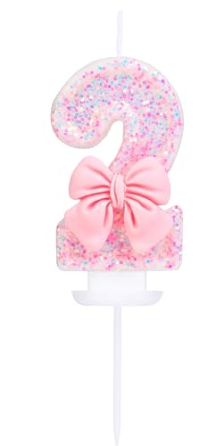 EAKE Geburtstagskerze Zahl 2 rosa Glitzer mit 3D Bowknot 2 Kerze Geburtstag Mädchen Frauen Pastell Süßes Thema 2. Geburtstag Hochzeit Jahrestag Party Kuchen Dekoration EAKE Geburtstagskerze Zahl 2 rosa Glitzer mit 3D Bowknot 2 Kerze Geburtstag Mädchen Frauen Pastell Süßes Thema 2. Geburtstag Hochzeit Jahrestag Party Kuchen Dekoration von EAKE