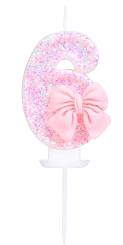 EAKE Geburtstagskerze Zahl 6 rosa Glitzer mit 3D Bowknot 6 Kerze Geburtstag Mädchen Frauen Pastell Süßes Thema 6. Geburtstag Hochzeit Jahrestag Party Kuchen Dekoration EAKE Geburtstagskerze Zahl 6 rosa Glitzer mit 3D Bowknot 6 Kerze Geburtstag Mädchen Frauen Pastell Süßes Thema 6. Geburtstag Hochzeit Jahrestag Party Kuchen Dekoration von EAKE