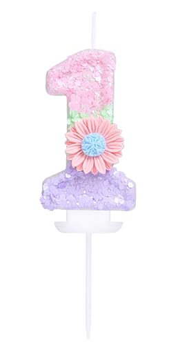 EAKE Geburtstagskerze mit Blume, Zahl 1 mit Blume, Candy Macaron Glitzer, 1 Kerze, Geburtstag, Mädchen, Frauen, süßes Thema, 1. Geburtstag, Hochzeit, Jahrestag, Party, Kuchendekoration, Dekoration EAKE Geburtstagskerze mit Blume, Zahl 1 mit Blume, Candy Macaron Glitzer, 1 Kerze, Geburtstag, Mädchen, Frauen, süßes Thema, 1. Geburtstag, Hochzeit, Jahrestag, Party, Kuchendekoration, Dekoration von EAKE