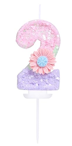 EAKE Geburtstagskerze mit Blume, Zahl 2, Macaron-Glitzer, 2 Kerzen, Geburtstag, Mädchen, Frauen, süßes Thema, 2. Geburtstag, Hochzeit, Jahrestag, Party, Kuchendekoration, Dekoration EAKE Geburtstagskerze mit Blume, Zahl 2, Macaron-Glitzer, 2 Kerzen, Geburtstag, Mädchen, Frauen, süßes Thema, 2. Geburtstag, Hochzeit, Jahrestag, Party, Kuchendekoration, Dekoration von EAKE
