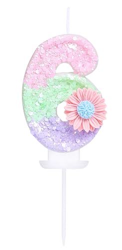 EAKE Geburtstagskerze mit Blume, Zahl 6, Macaron, Glitzer, 6 Kerzen, Geburtstag, Mädchen, Frauen, süßes Thema, 6. Geburtstag, Hochzeit, Jahrestag, Party, Kuchendekoration, Dekoration EAKE Geburtstagskerze mit Blume, Zahl 6, Macaron, Glitzer, 6 Kerzen, Geburtstag, Mädchen, Frauen, süßes Thema, 6. Geburtstag, Hochzeit, Jahrestag, Party, Kuchendekoration, Dekoration von EAKE