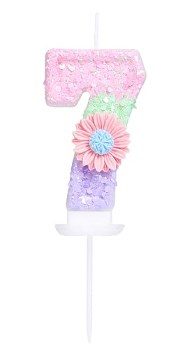 EAKE Geburtstagskerze mit Blume, Zahl 7 mit Blume, Candy Macaron Glitter 7 Kerze, Geburtstag, Mädchen, Frauen, süßes Thema, 7. Geburtstag, Hochzeit, Jahrestag, Party, Kuchendekoration, Dekoration EAKE Geburtstagskerze mit Blume, Zahl 7 mit Blume, Candy Macaron Glitter 7 Kerze, Geburtstag, Mädchen, Frauen, süßes Thema, 7. Geburtstag, Hochzeit, Jahrestag, Party, Kuchendekoration, Dekoration von EAKE