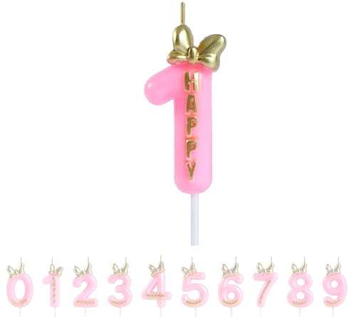 EAKE Geburtstagskerze zum 1. Geburtstag mit Schleife, Fliege und metallisch-goldener Zahl 1 Kerze für Happy First Birthday Maus Thema Kuchenaufsatz Partyzubehör Dekorationen (11,9 cm) von EAKE