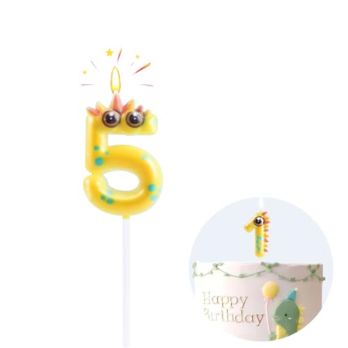 EAKE Geburtstagskerze zum 5. Geburtstag, gelbe Dinosaurier-Zahl 5, für Babys, Kinder, Partyzubehör, Feier-Dekoration EAKE Geburtstagskerze zum 5. Geburtstag, gelbe Dinosaurier-Zahl 5, für Babys, Kinder, Partyzubehör, Feier-Dekoration von EAKE