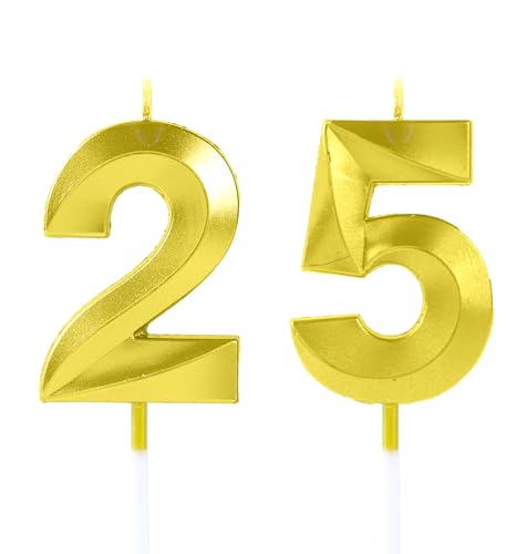 EAKE Geburtstagskerzen zum 25. oder 52. Geburtstag, goldene Zahl zum 25. oder 52. Geburtstag, für Männer oder Frauen, Happy Birthday oder Hochzeitstag, Party-Kuchendekorationen von EAKE