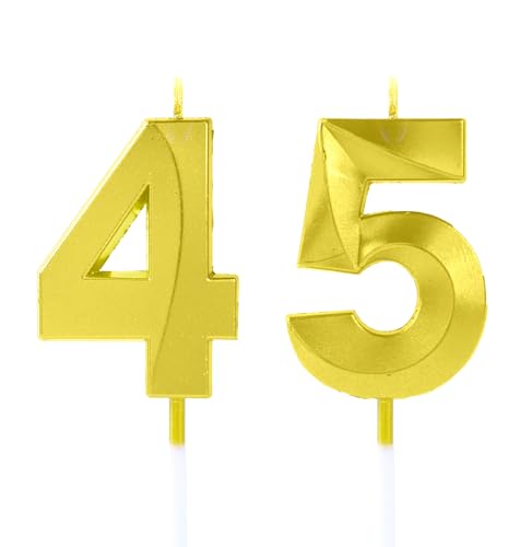EAKE Geburtstagskerzen zum 45. oder 54. Geburtstag, goldene Zahl zum 45. oder 54. Geburtstag, Tortenaufsatz für Männer oder Frauen, Happy Birthday oder Hochzeitstag, Party-Kuchendekorationen von EAKE