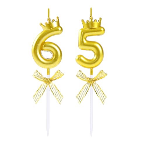 EAKE Geburtstagskerzen zum 65. und 56. Geburtstag, 3D-Gold, Zahl 65, Tortenaufsatz mit Krone für 65. und 56. Geburtstag, Hochzeit, Jahrestag, Party, Feier, Dekorationen von EAKE