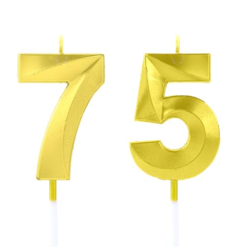 EAKE Geburtstagskerzen zum 75. oder 57. Geburtstag, goldene Zahl 75. oder 57. Geburtstag, für Männer oder Frauen, Happy Birthday oder Hochzeitstag, Party-Kuchendekorationen von EAKE