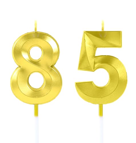 EAKE Geburtstagskerzen zum 85. oder 58. Geburtstag, goldene Zahl zum 85. oder 58. Geburtstag, für Männer oder Frauen, Happy Birthday oder Hochzeitstag, Party-Kuchendekorationen von EAKE