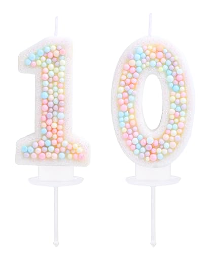 EAKE Kerze zum 10. Geburtstag, Macaron, Glitzer, 3D-Zahl 10, Kerzen für Geburtstagskuchen, Mädchen, Frauen, süßes Thema, 10 Jahre alt, Geburtstag, Hochzeit, Jahrestag, Party, Kuchendekoration von EAKE