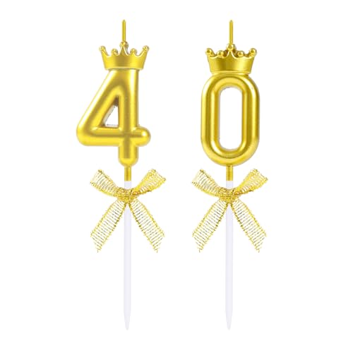 EAKE Kerze zum 40. Geburtstag, Krone mit der Zahl 40, goldfarben, für Männer und Frauen, Happy 40th Birthday, Tortenaufsatz oder Hochzeitstag, Party, Feier, Dekoration von EAKE